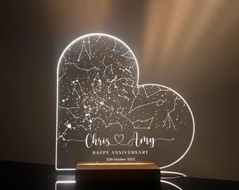 Lámpara de noche con mapa estelar de corazón personalizado: Lámpara de constelación romántica
