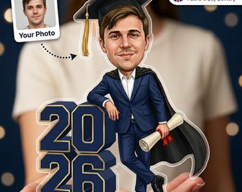 Graduation Gift | Caricature Standee & Cake Topper | Personalised from Photo | Class of 2026 | Congratulations Gift | UK Made