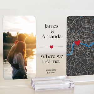 Carte où nous nous sommes rencontrés pour la première fois, plaque de carte des couples, carte de première date, carte de notre plaque de première date, cadeau de petite amie, cadeaux de fiançailles pour couple