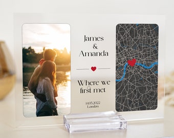 Placa acrílica con mapa de la primera cita: regalo de compromiso personalizado