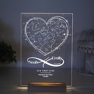 Carte des étoiles personnalisée par date, veilleuse de carte des étoiles, cadeau d'anniversaire pour elle, cadeaux de fiançailles, carte de la constellation personnalisée, cadeaux pour les couples