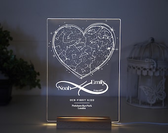 Mapa estelar personalizado por fecha, luz nocturna con mapa estelar, regalo de aniversario para ella, regalos de compromiso, mapa de constelaciones personalizado, regalos para parejas