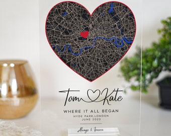Carte personnalisée premier rendez-vous, plaque Notre premier rendez-vous, plaque premier rendez-vous, carte premier rendez-vous, anniversaire d'épouse, cadeau petite amie, carte de l'endroit où nous nous sommes rencontrés