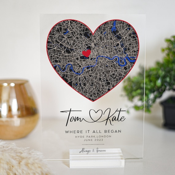 Personalised First Date Map, Our First Date Plaque, First Date Plaque,  First Date Map, Wife Anniversary, Girlfriend Gift,where We Met Map 