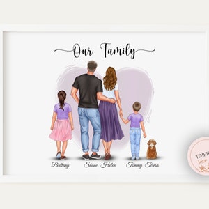 Personalised Family print, Home Gift, Family Prints, Personalised Family Gift, Family Illustration, Family with dog, Portrait illustration