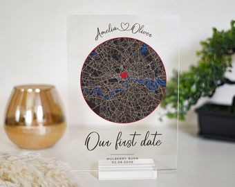 First date map, Our First date plaque, Location map, Gifts for boyfriend, Where we met map, Girlfriend gift, Where it all began,Where we met