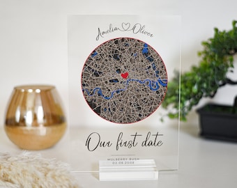 Placa con mapa de la primera cita: regalo de ubicación personalizado