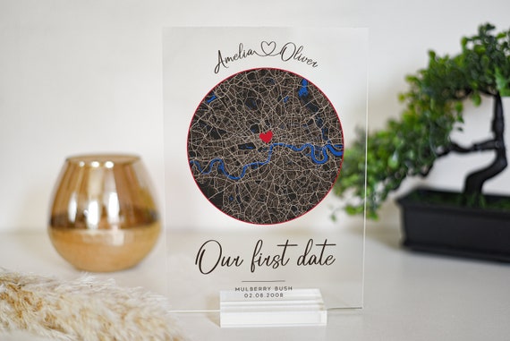 First Date Map, Our First Date Plaque, Location Map, Gifts for Boyfriend,  Where We Met Map, Girlfriend Gift, Where It All Began,where We Met 