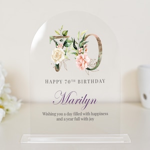 Personalized 70th Birthday Gift Plaque, Custom Purple Floral Birthday Gift for Nan, Grandma, Mum, 70th Keepsake, Unique Gifts for Her