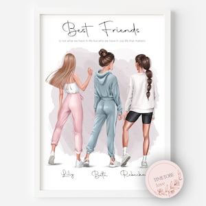 Gift for your best friend, 3 Best friends, Best friend birthday gift, 21st birthday gift for friend, Best Friend Portrait, friendship gift