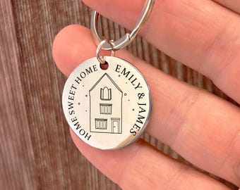 Llavero "Hogar, dulce hogar", llavero personalizado para casa nueva con nombres, regalo de inauguración para pareja, regalo personalizado para la primera casa, regalo para mudanza