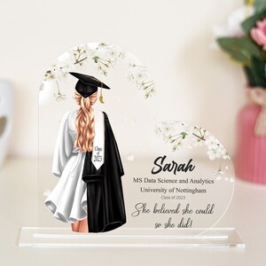 Personalized Graduation Acrylic Plaque: Heart-Shaped Masters Degree Gift