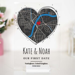 Plaque Notre premier rendez-vous, cadeau pour petite amie premier rendez-vous, carte où nous nous sommes rencontrés pour la première fois, cadeau d'anniversaire pour lui, anniversaire de femme, là où tout a commencé