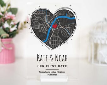 Placa con el mapa de nuestra primera cita, regalo para la primera cita de la novia, mapa del lugar donde nos conocimos por primera vez, regalo de aniversario para él, aniversario de la esposa, donde todo comenzó