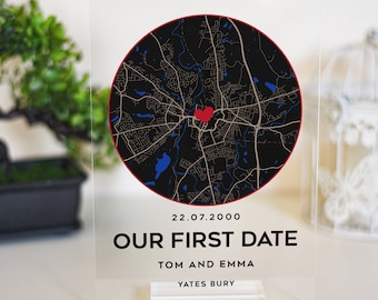Where We First Met map, anniversary gift for him, Map Our First Date plaque, Wife anniversary, first date Girlfriend gift,where it all began