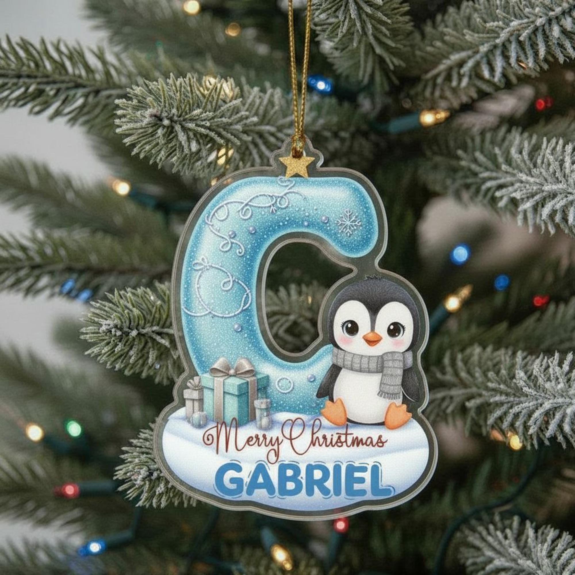 Discover Personalised Christmas Acrylic Ornament with Name and Initials, Penguin Design, Kids Gift Keepsake 2025