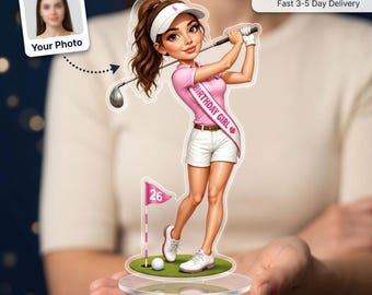 Custom Caricature from Photo, Golf Caricature Figurine, Birthday Gift for Her, Golf Lover Gifts for Women, Acrylic Standee Cake Topper