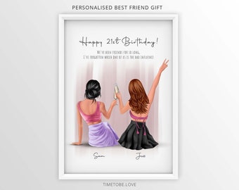 Best friend print, Personalised Print, Besties gift, Friendship print, BFF Gift, Sisters gift,Friends Present,Customisable Hair,Framed print