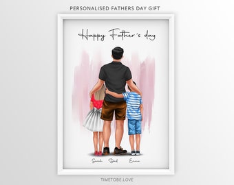 Personalisierter Vatertag Druck: Individuell gefertigtes Dad & Kids Portrait