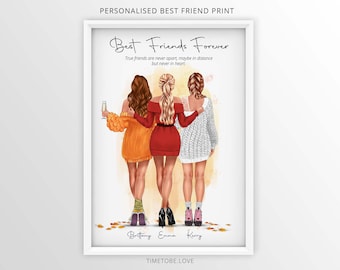 3 Best Friend Print, Autumn best friend gift, Best Friend Gift, Friendship print, Frame best friend print, Friendship Gift, gift for bestie