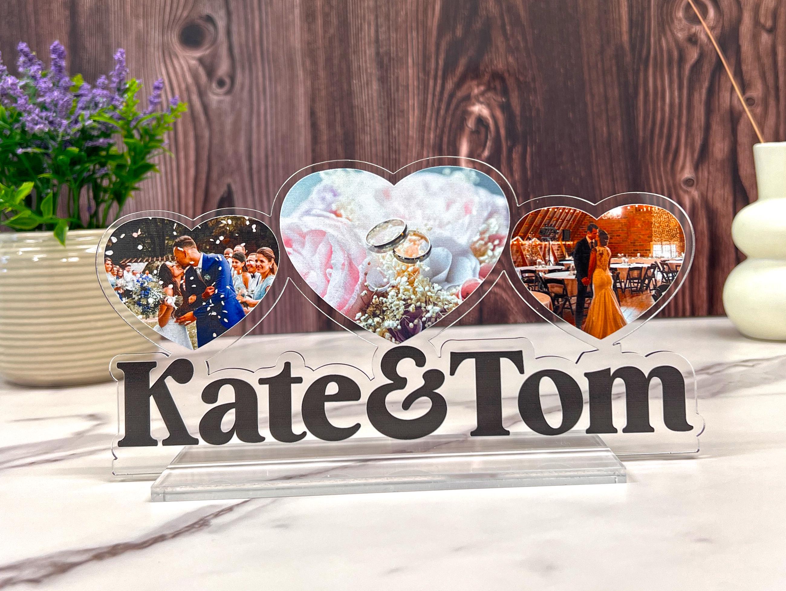 Marco de fotos personalizado para compromiso, soporte para fotos en forma de corazón para pareja, regalo personalizado para pareja, recuerdo de boda único, regalo con marco de fotos.