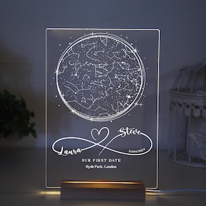 Lampe de chevet carte des étoiles Où nous nous sommes rencontrés pour la première fois, cadeau d'anniversaire pour lui, lampe de chevet carte des étoiles notre premier rendez-vous, anniversaire de femme, cadeau petite amie
