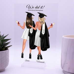 May include: Two women in graduation gowns and caps stand back to back, holding diplomas. The text "We did it! University of Nottingham" is at the top of the image. The names "Sam" and "Hannah" are at the bottom of the image.