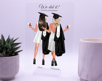May include: Two women in graduation gowns and caps stand back to back, holding diplomas. The text "We did it! University of Nottingham" is at the top of the image. The names "Sam" and "Hannah" are at the bottom of the image.