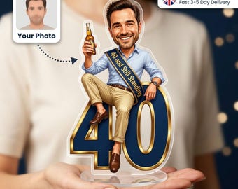 40th Birthday Gift for Him, Custom Caricature Photo Standee, Personalised Acrylic Cake Topper, 30th 50th 60th Milestone Decor, UK Made