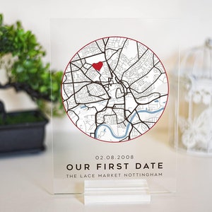 Carte premier rendez-vous, carte où nous nous sommes rencontrés, carte notre premier rendez-vous, plaque acrylique personnalisée, anniversaire d'épouse, cadeau petite amie, cadeaux pour petit ami