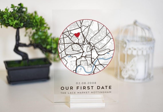 First Date map, Where we met map, Map Our First Date Personalized Acrylic plaque, Wife anniversary, Girlfriend gift, gifts for boyfriend