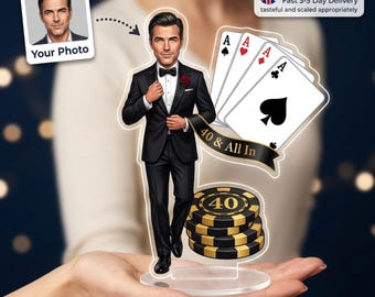 Casino Birthday Caricature Standee | Personalised from Photo | 30th 40th 50th 60th | Birthday Gift Him | Poker Birthday | UK Made