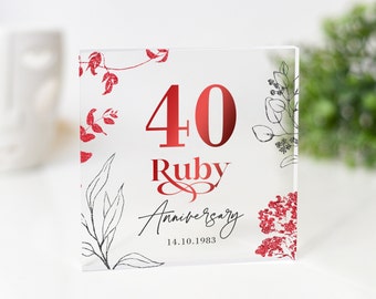 Regalo de aniversario de bodas número 40 - Aniversario de rubí personalizado - Regalos para esposos, esposas, padres, bodas de mamá y papá, aniversario de parejas