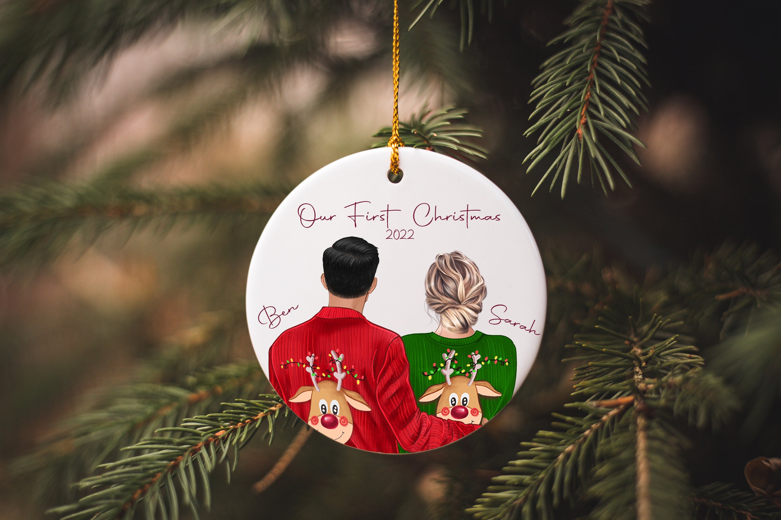 Penguin Couple Christmas Gifts PERSONALISED Couples 1st Christmas Wooden Hanging Heart Ornament Christmas Gifts for Boyfriend Girlfriend Our First Christmas Together Decoration for Couples 