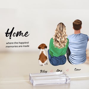 Familienportrait Illustration mit Haustieren, Personalisiertes Geschenk für Paare mit Haustier, Familienportrait, Heimgeschenk, Hundebesitzer, Haustierportrait