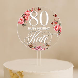 Personalized floral cake topper with butterflies and name