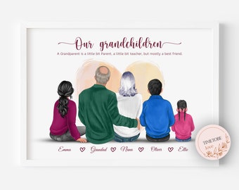 Personalised Grandparent with Grandchildrens Print, Grandparents Gift, Grandparents and Grandchildrens Print, Family Christmas, Family frame