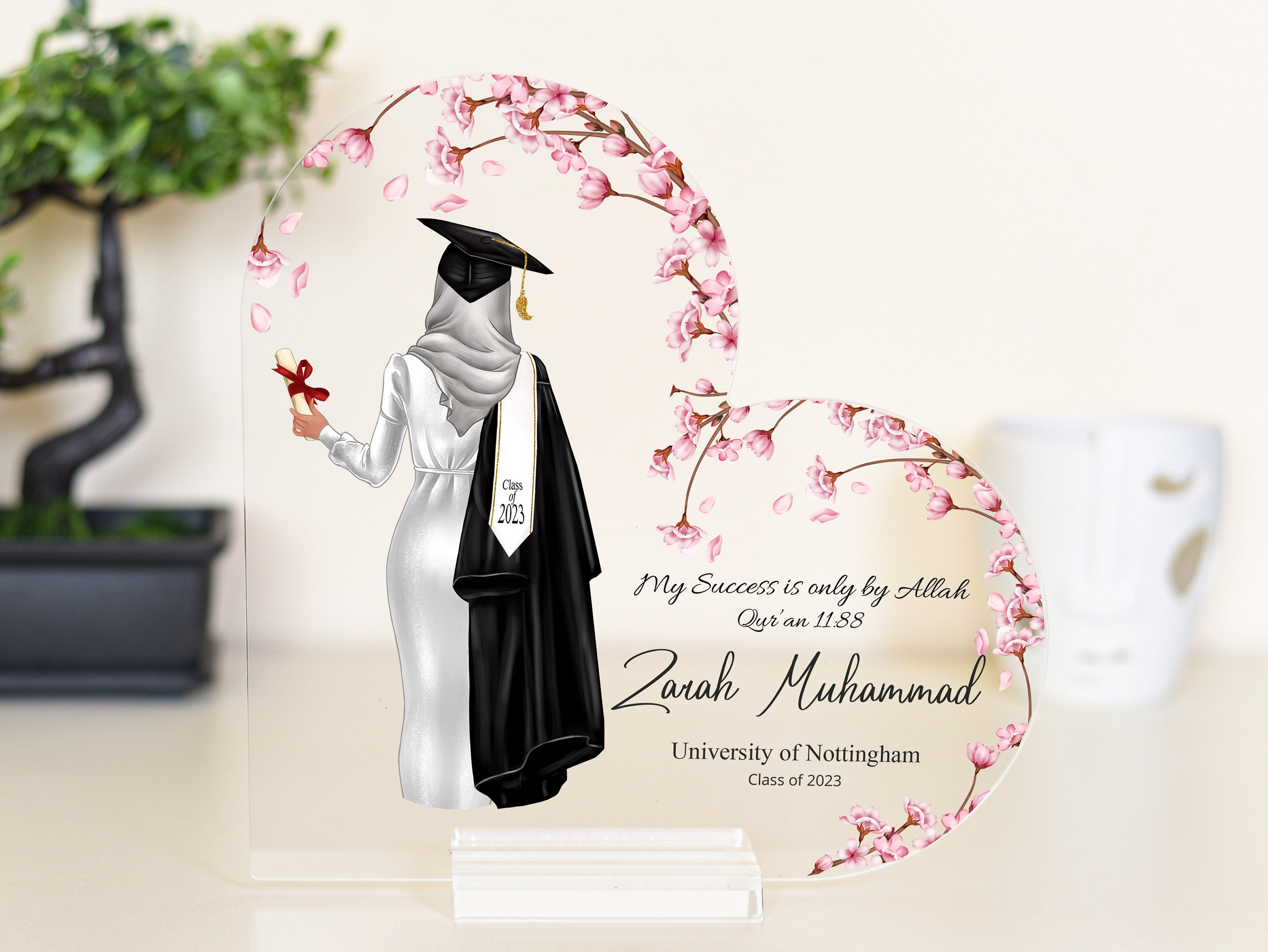 Muslim Graduation Gift, Graduation Gift for Her, Islamic Graduation Gift, Hijab graduation, Muslim graduation Heart shape Acrylic Plaque