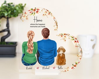 Personalized Family & Pet Acrylic Plaque: Custom Illustration Gift