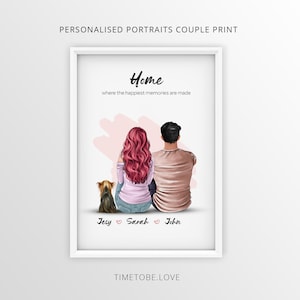 Personalised Couples Gift with Pet, Family portrait, Home Present, Home print,Framed print, Dog Owner, Pet Portrait, Christmas,Birthday gift