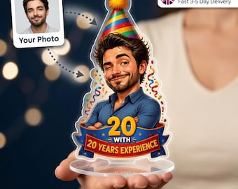 Personalised Funny Birthday Caricature Standee for Him, Any Age 30th 40th 50th 60th, Work Anniversary Gift, Custom Photo