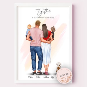 Familie print, Familie portret, gepersonaliseerde familie print, vaderdag cadeau, moederdag print, geschenken voor hem, stiefvader cadeau, eerste vader dag