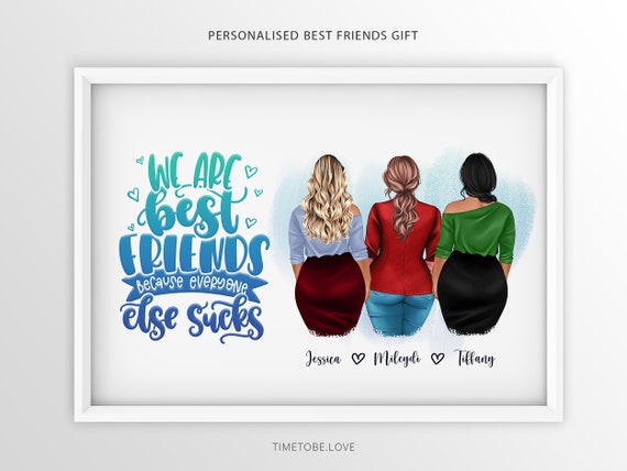 3 Best Friends Quotes 3 Friend Print Best Friends Gift Curvy Friends Personalised | Etsy Australia