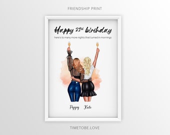 Best friend print, Friendship print, 21st Birthday Gift For Her, Birthday gift, any age 16th 18th 21st 30th 40th 50th Birthday Gift,FRAMED