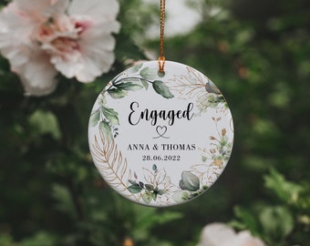 Our First Christmas Engaged Ceramic Decoration, Personalized Engaged Christmas Ornament, Couple Christmas Ornament, 1st Christmas Bauble