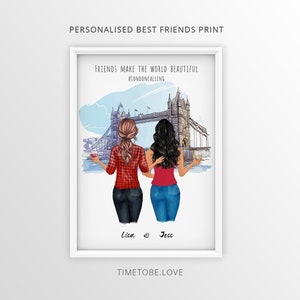 Friends Personalised Gift,London best friends,BFF Gift,Best friend gift,Personalised Gift for a Friend,Sister print,Best friend Framed Print