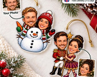 Personalised Couple Christmas Ornament from Photo, Custom Face Couples Bauble, Nutcracker Gingerbread Penguin, First Christmas Together