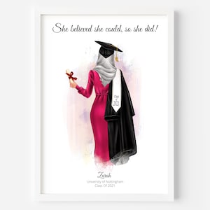 Graduation gift, Muslim Graduation gift, Personalised Islamic Graduation Print, Gift for Her, Hijab, Class of 2022, Best Friend Graduation