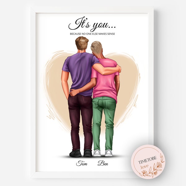 d Gay Couple Print, Gay Couple gift, gay wedding gift, Gay valentine gift, gay boyfriend gift, Gift for Him, Gay Birthday Gift, gift for him