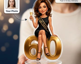 Personalised Milestone Birthday Caricature Standee for Her, Custom Acrylic Gift from Your Photo, Any Age 18th 30th 40th 50th 60th